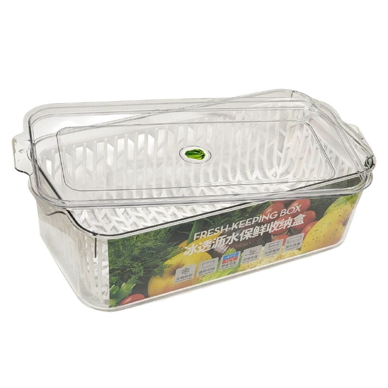 ORGANIZADOR RECIPIENTE ALMACENADOR ACRILICO DE ALIMENTOS QUE MANTIENE FRESCAS LAS FRUTAS Y VERDURAS 3200ML DRAIN CRISPER 10X16X31CM