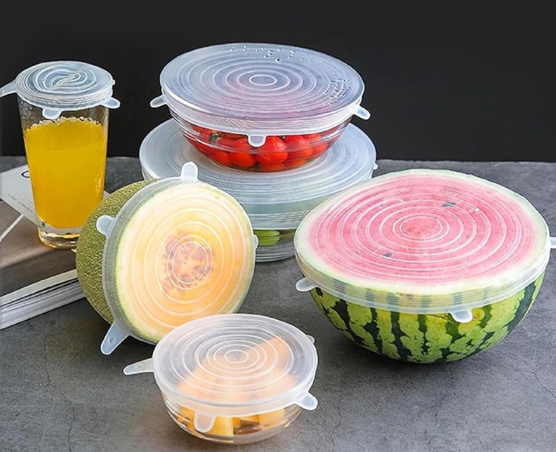 TAPADERAS DE SILICONA EN SET DE 6 PIEZAS REUTILIZABLES, SE ADAPTAN A CUALQUIER RECIPIENTE Y LO SELLAN PERFECTAMENTE 4 COLORES
