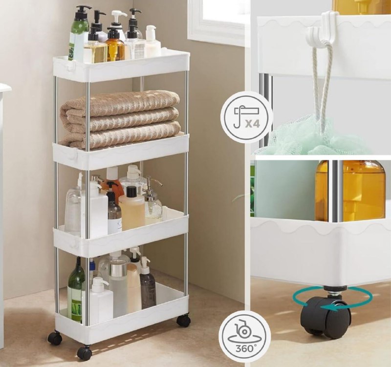 ORGANIZADOR CARRITO DE ALMACENAMIENTO MULTIFUNCIONAL DE 4 NIVELES CON RUEDAS BLOQUEABLES, ORGANIZADOR DE COCINA MULTI FUNCTIONAL STORAGE RACK, 2 COLORES 105X40X22CM