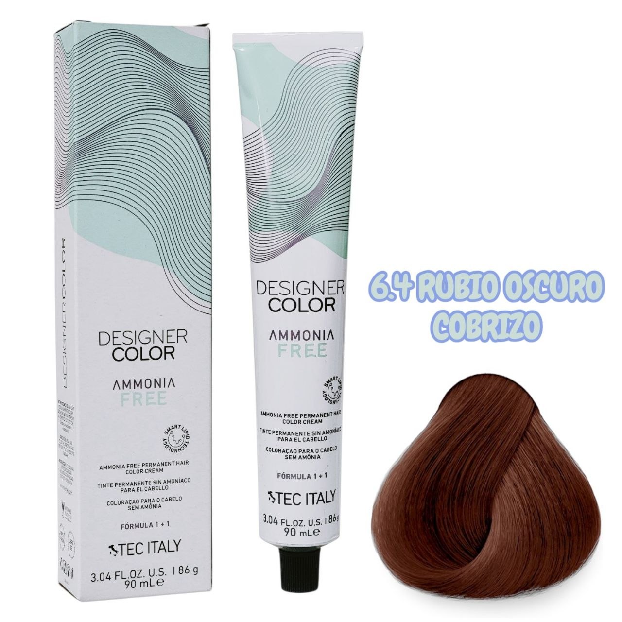TINTE PERMANENTE CUIDA TU CABELLO Y OFRECE RESULTADOS CON TONOS MÁS NATURALES TONO 6.4 RUBIO OSCURO COBRIZO  1+1 TEC ITALY 90ML