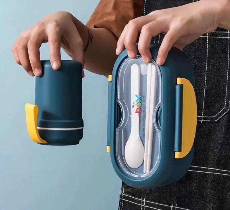LONCHERA DE 2 COMPARTIMIENTOS, CON VASO, SELLADO A PRUEBA DE FUGAS, FACIL DE LIMPIAR, 2 CUCHARAS 1 TENEDOR LUNCH BOX