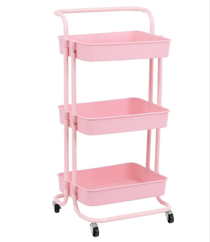 ESTANTE CARRITO DE ALMACENAMIENTO RODANTE DE 3 NIVELES PLASTICO COLOR ROSADO