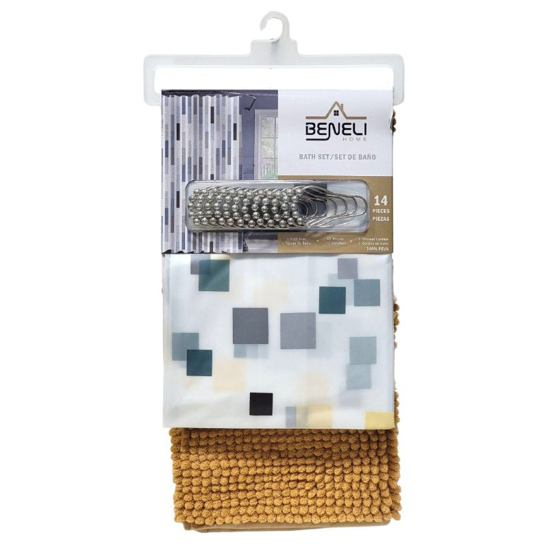 CORTINA DE DUCHA EN SET DE 2 PIEZAS TAPETE 40X60CM, CORTINA Y GANCHOS 180X180CM BENELI HOME