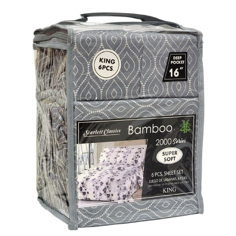 JUEGO DE SABANAS CAMERA DE 6 PIEZAS KING SCARLETT CLASSICS BAMBOO, 25 ESTILOS