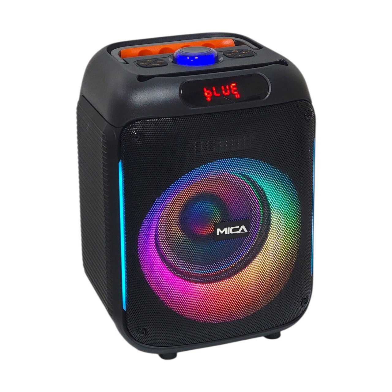 BOCINA INALAMBRICA PORTATIL CON LUCES LED CON MICROFONO Y CONTROL REMOTO MICA 22X33CM