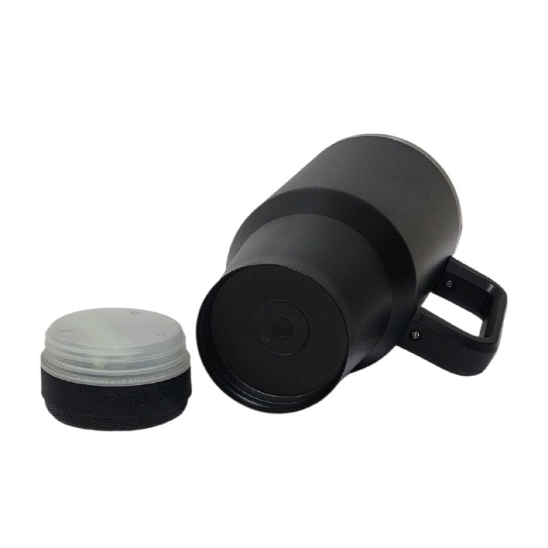 VASO TERMICO DE ACERO INOXIDABLE CON PARLANTE BLUETOOTH INCLUIDO, DOBLE PARED AISLADO AL VACIO CON ASA, CAPACIDAD 1200ML VACUUM