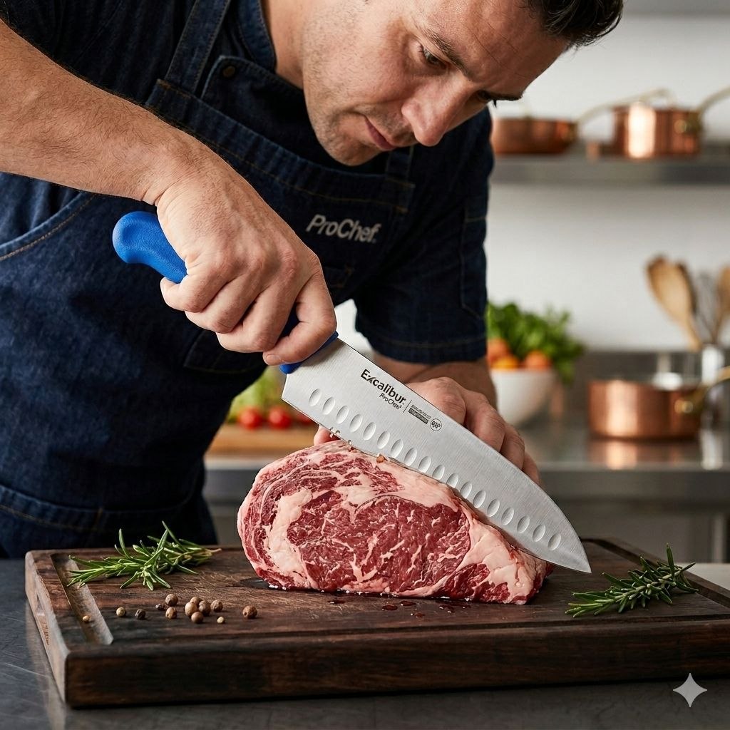 CUCHILLO CARNICERO CON ALVEOLOS ANTIADHERENTES EXCALIBUR 25CM