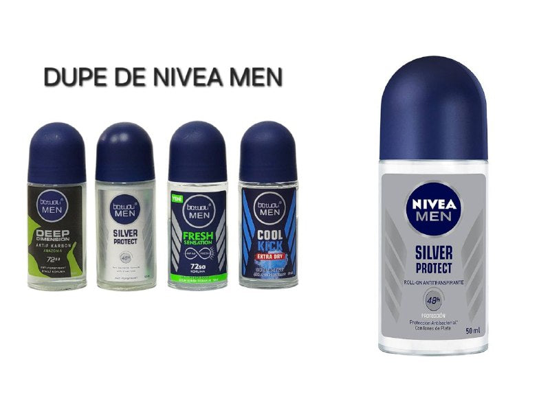 DESODORANTE PARA HOMBRES ANTITRANSPIRANTE EN ROLL-ON 50ML, DUPE DE NIVEA MEN, FORMULA PARA SEQUEDAD, DURACION 48H, ALEJADOS EL SUDOR Y OLOR TODO EL DIA BATOULI