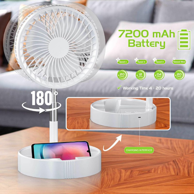 VENTILADOR DE ESCRITORIO PORTATIL PLEGABLE CON SOPORTE DE PEDESTAL AJUSTABLE 180° WINDWAVER