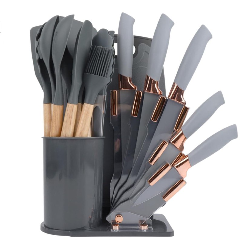 JUEGO DE CUCHILLOS DE COCINA, NEGRO GRIS Y BLANCO UTENSILIOS DE COCINA, CUCHARONES AGARRE COMODO, LIGERO, DURADERO EVRYALTH 18UND