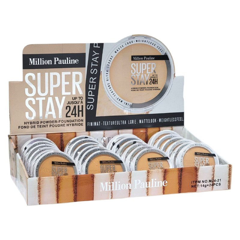 BASE DE MAQUILLAJE HIBRIDA EN POLVO MATE SUAVE 14G DUPE DE MAYBELLINE, POLVO DE BASE QUE DURA 24H Y RESISTE AL AGUA MILLION PAULINE