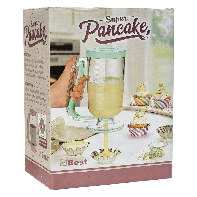 RECIPIENTE DISPENSADOR DE MASA DE PANQUEQUES MEDIDOR Y MEZCLADOR ANTIDESLIZANTE SUPER PANCAKE