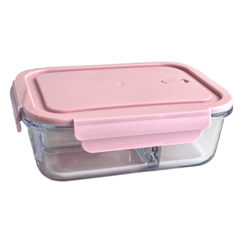 RECIPIENTE PANA DE VIDRIO DE 3 DIVISIONES DE VIDRIO CON TAPA HERMETICA RED CHERRY 20X15X7CM