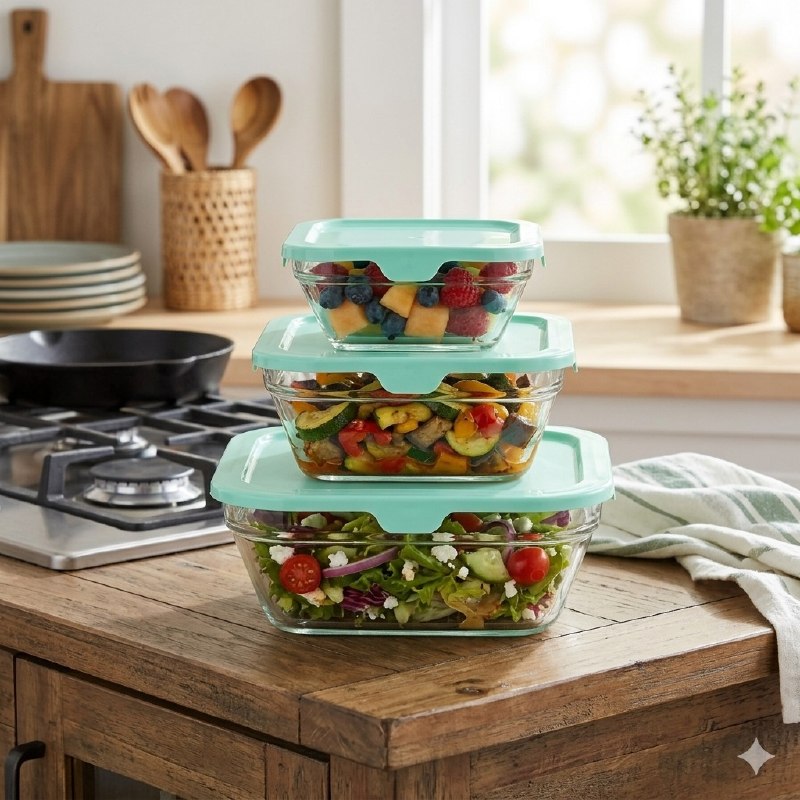 RECIPIENTES HERMETICOS DE VIDRIO EN SET PARA ALMACENAR ALIMENTOS KIMGLASS