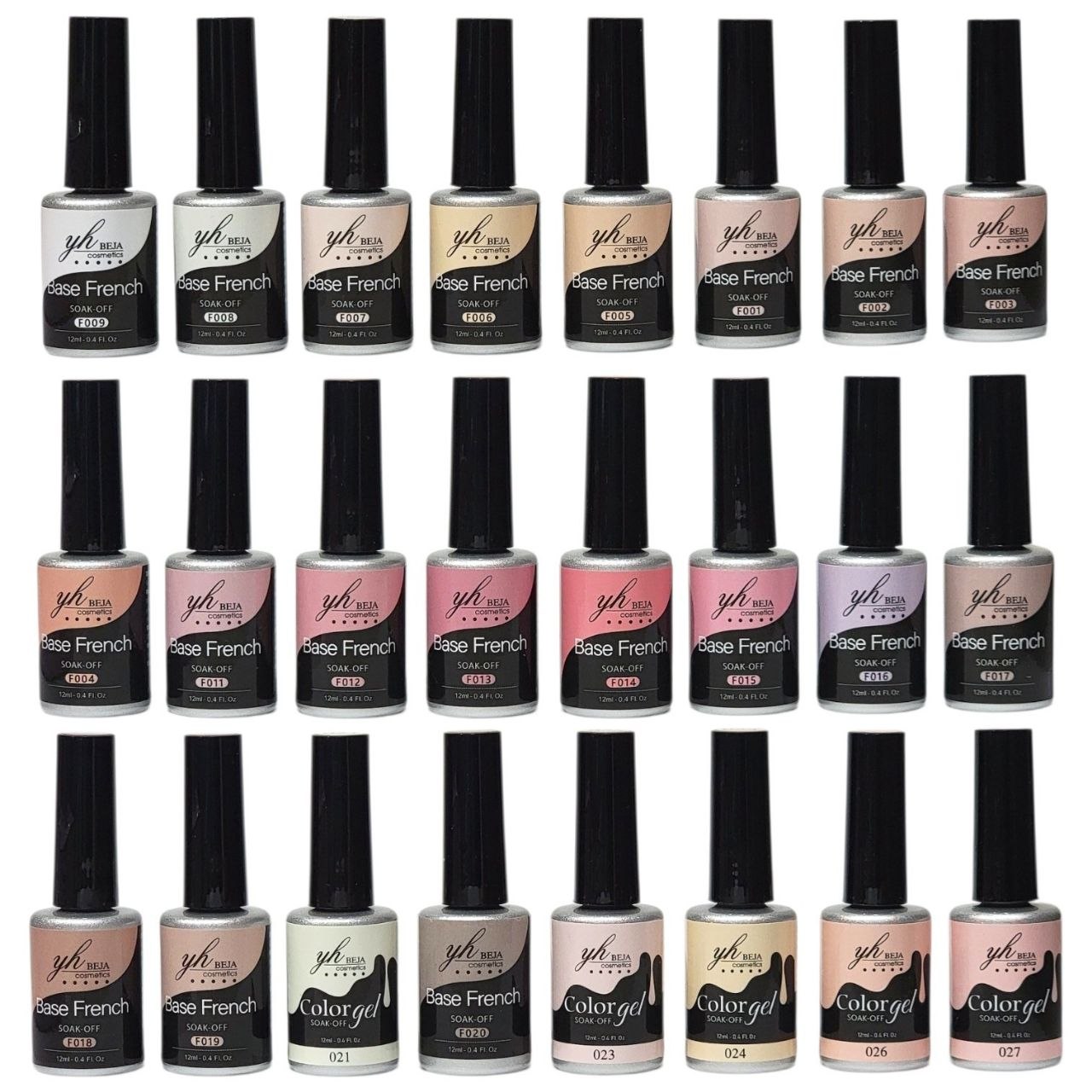 ESMALTES DE GEL ESPECIALIZADO EN TONOS NUDE Y BASES PARA MANICURA FRANCESA YH BEJA COSMETICS 12ML