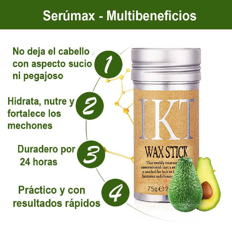 CERA PARA EL CABELLO EN BARRA CONTROL DE BORDES Y FRIZZ PORTATIL IKT WAX 75G