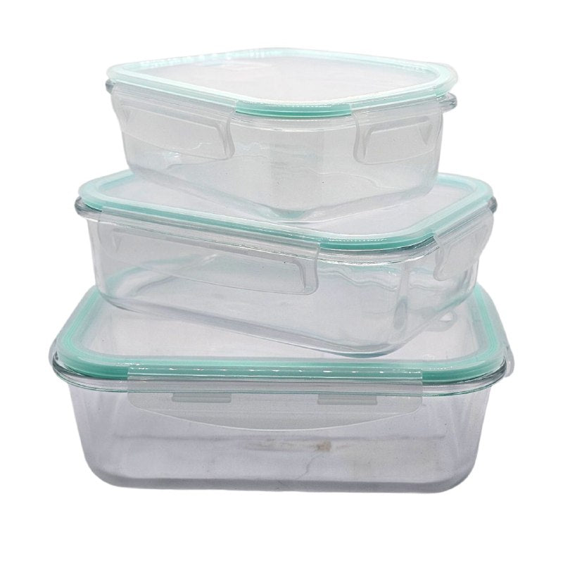 SET DE RECIPIENTES PANAS DE ALIMENTOS DE VIDRIO HERMETICOS 3PCS LOCK FRESH