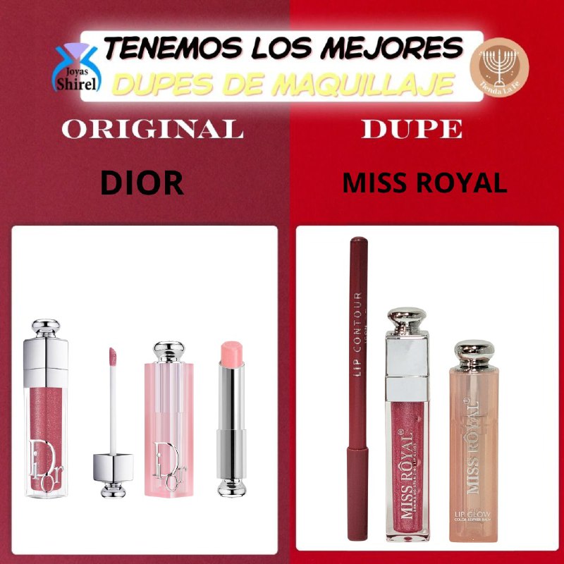 BRILLO LABIAL EN SET DUPE DE DIOR, HIDRATANTES EN TONOS NATURALES MISS ROYAL 3G+6G+2G