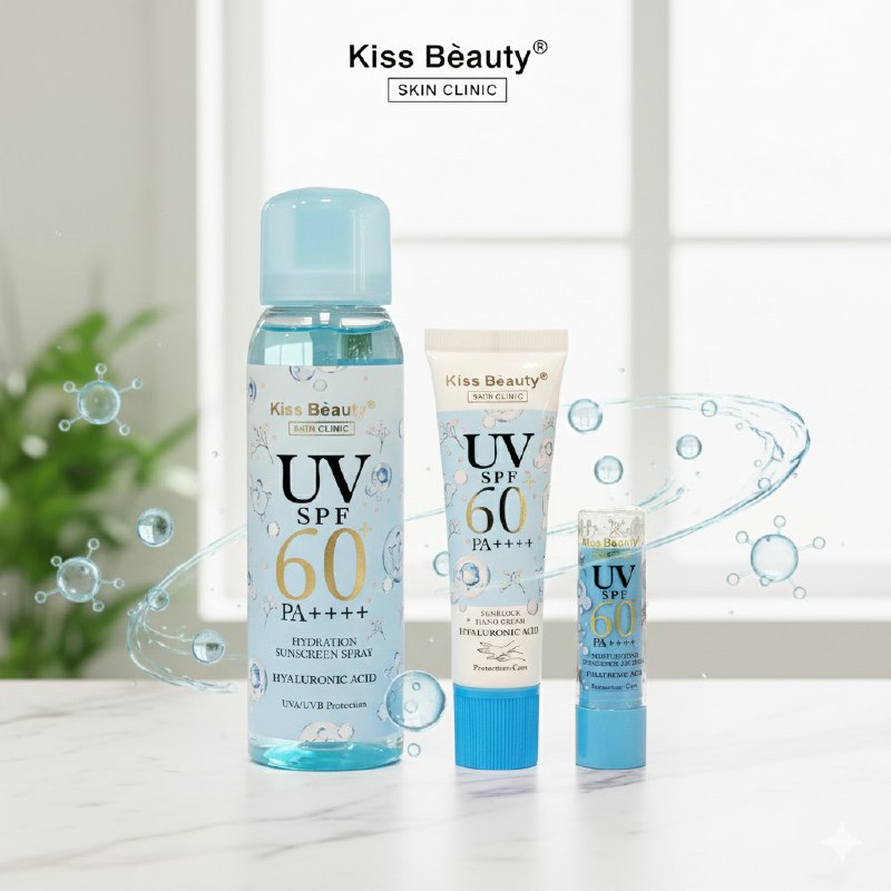 SET DE PROTECCION SOLAR Y CUIDADO HIDRATANTE CON ACIDO HIALURONICO 3PCS KISS BEAUTY