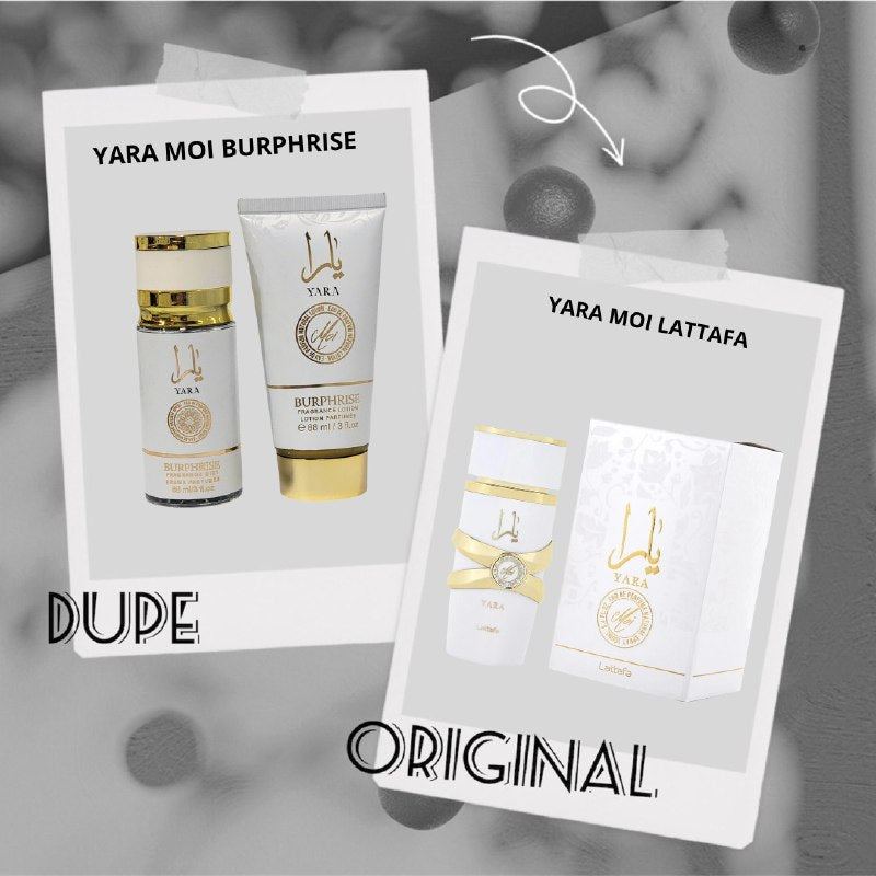SET MINI YARA MOI BURPHRISE SPLASH 88ML, BODY LOTION 88ML (M) (AROMA SIMILAR LATTAFA YARA MOI)