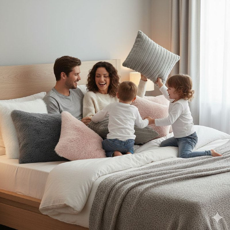 COJIN ALMOHADA ELEGANTE ULTRA SUAVE Y PELUDA DE FELPA SINTETICA, 5 COLORES