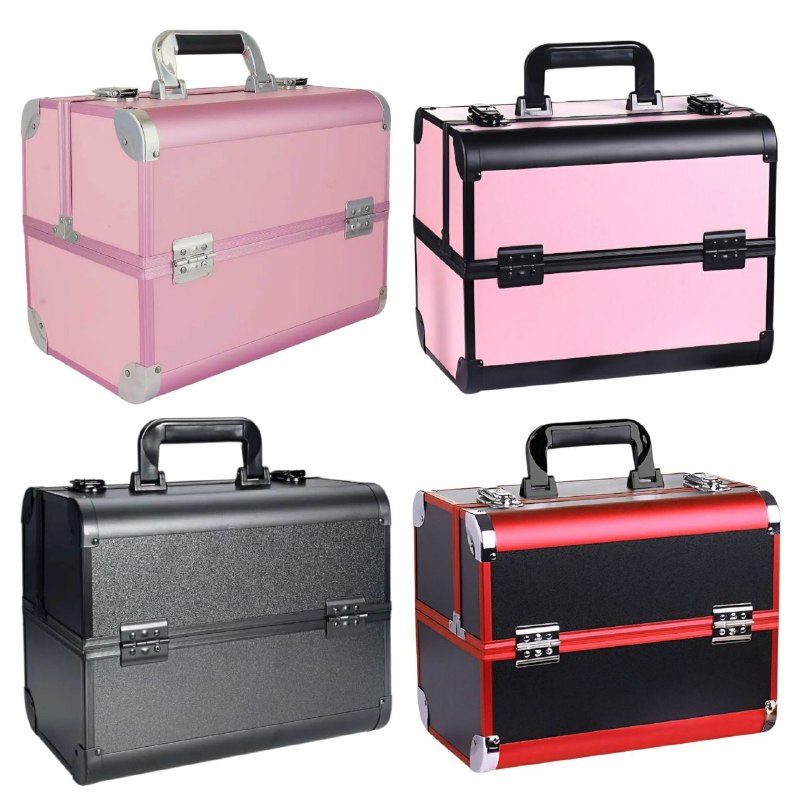 ESTUCHE ORGANIZADOR PROFESIONAL DE MAQUILLAJE, COSMETIQUERA PORTATIL DE 4 BANDEJAS PLEGABLES, 4 COLORES 32X21X26CM