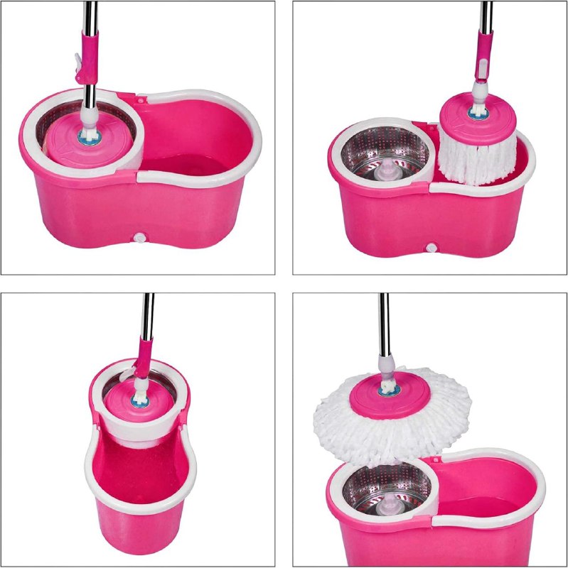 TRAPEADOR GIRATORIO CON CUBETA CON EXPRIMIDOR 360 DE ACERO INOXIDABLE