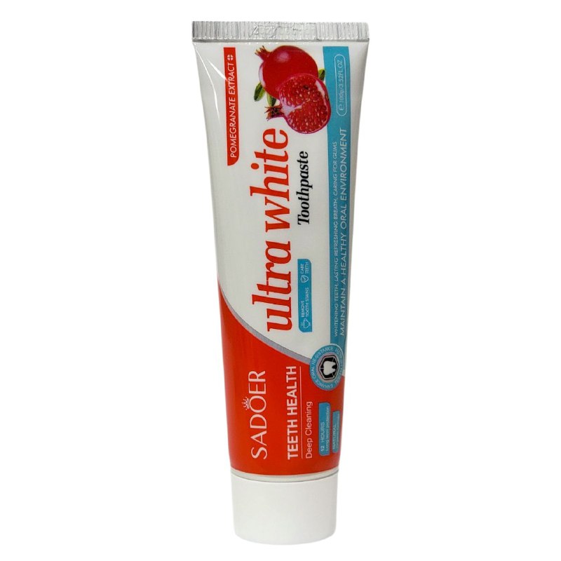 PASTA DE DIENTES, DE EXTRACTO DE GRANADA, ELIMINA LAS MANCHAS DIFICILES Y SARRO BLANDO, DIENTES AMARILLOS, BLANQUEA Y ABRILLANTA LOS DIENTES SADOER 100G