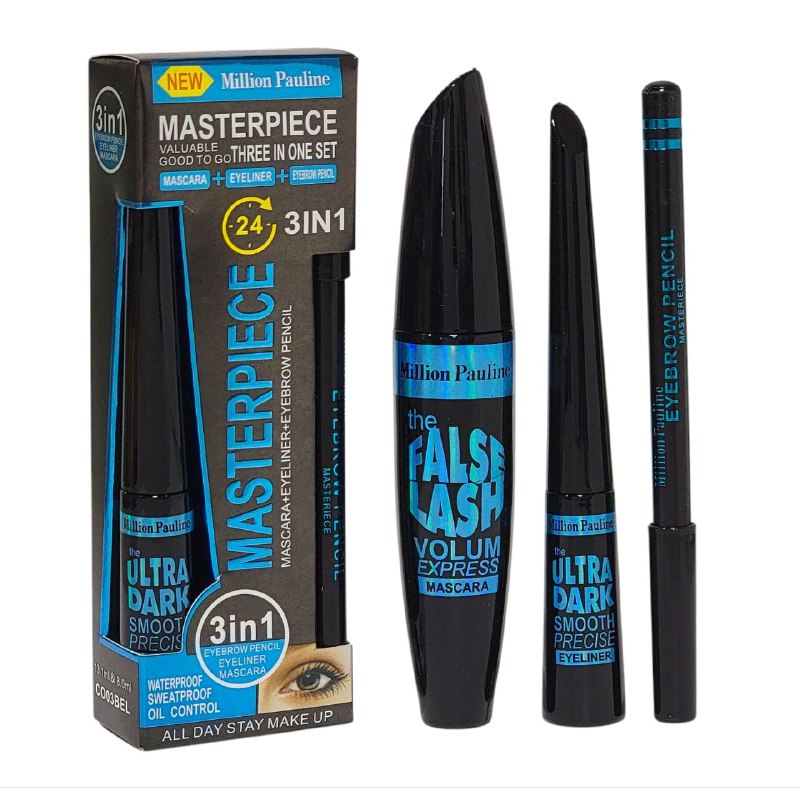 SET DUPE MAYBELLINE ROCKET 3PCS RIMEL DELINEADOR OJOS  LAPIZ DE CEJAS MILLION PAULINE