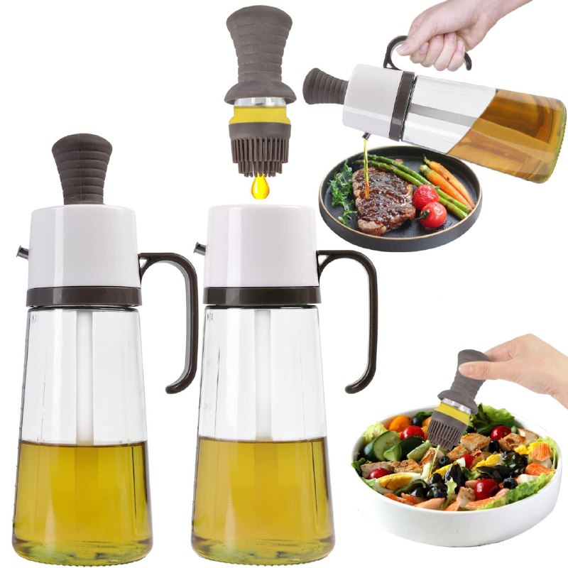 BOTELLA DISPENSADORA DE ACEITE 3 EN 1 CON CEPILLO BOTE ACEITE VINAGRE 630ML