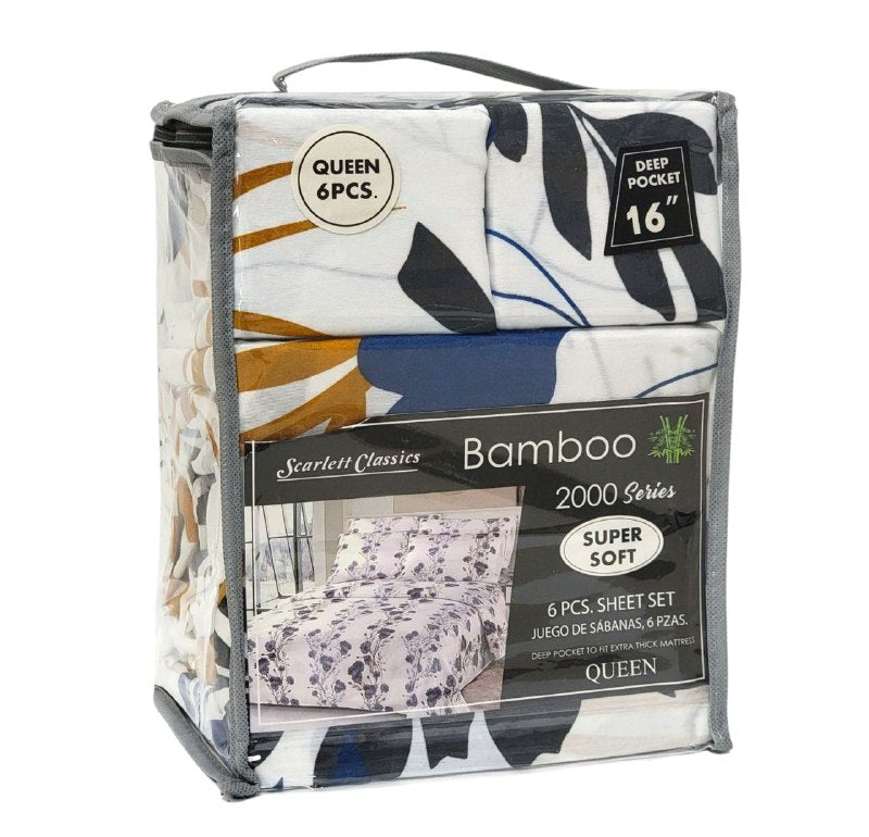 JUEGO DE SABANAS CAMERA DE 6 PIEZAS QUEEN SCARLETT CLASSICS BAMBOO, 54 ESTILOS