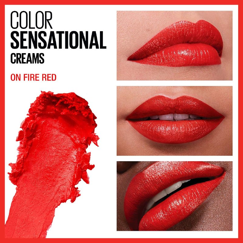 LIPSTICK CREMOSO CON PIGMENTOS DE ALTO IMPACTO TONO UNIVERSAL 895 ON FIRE RED MAYBELLINE 4.2G