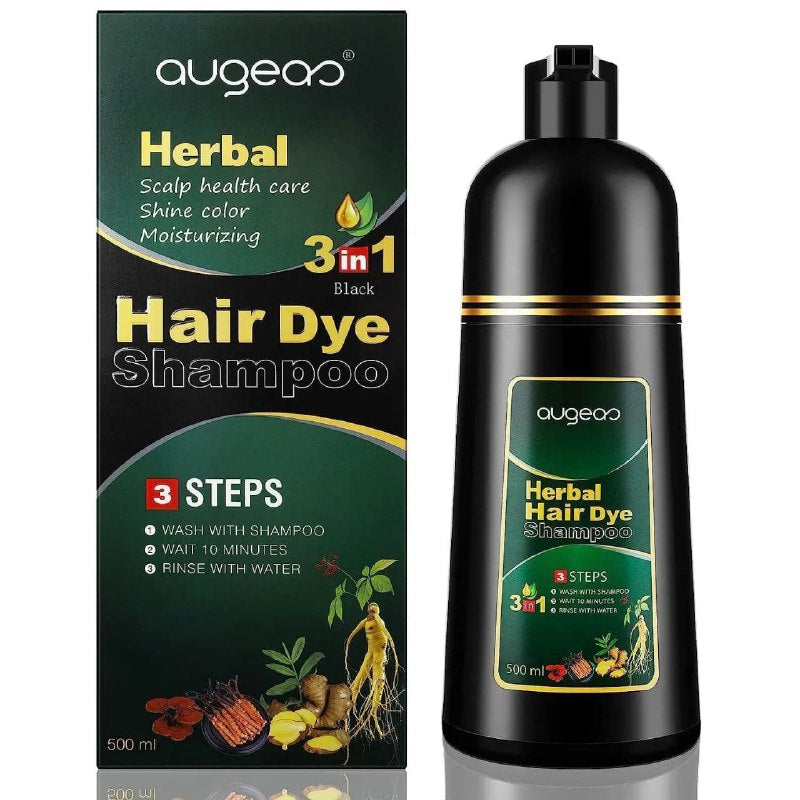 SHAMPOO TINTE PARA EL CABELLO 3 EN 1 COLOR NEGRO AUGEAS HERBAL HAIR 500ML