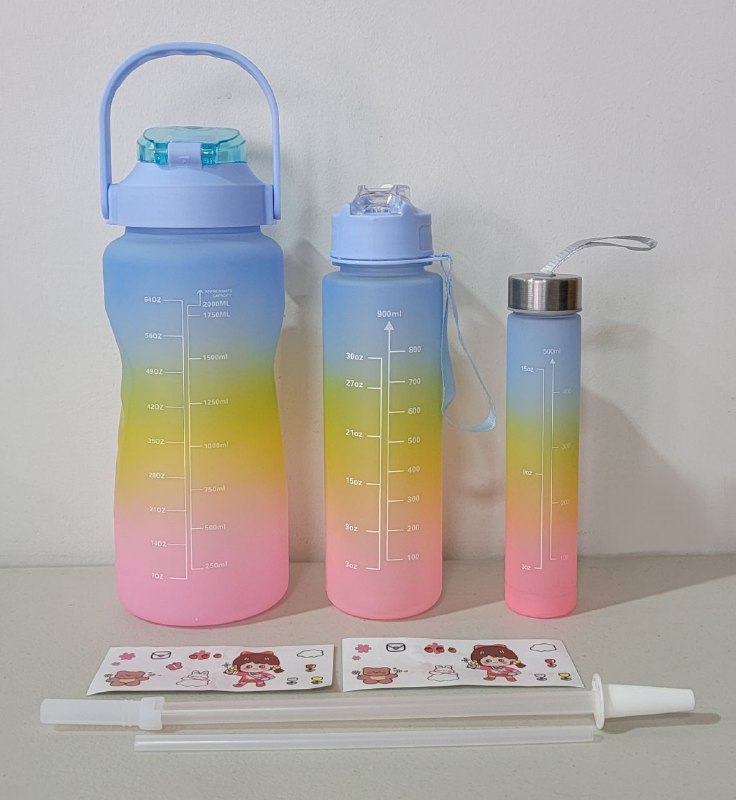 BOTES MOTIVACIONALES SET 3 PIEZAS  2L/900ML/500ML