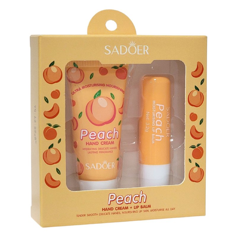 SET DE CUIDADO CORPORAL CREMA DE MANOS Y BALSAMO LABIAL CON FRAGANCIA A MELOCOTON 2PCS SADOER
