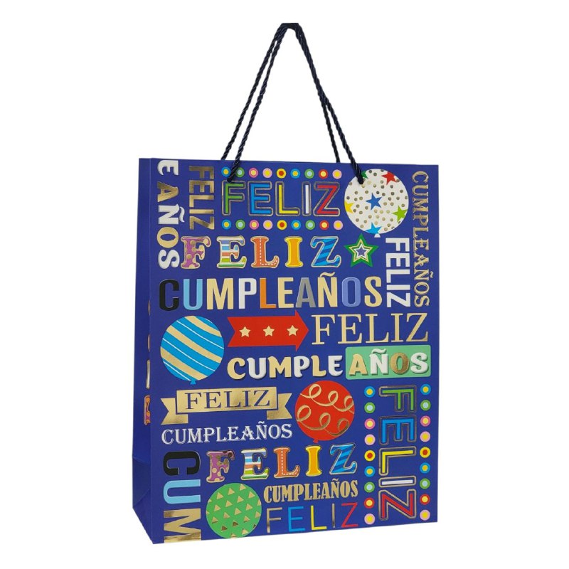 BOLSA DE REGALO DE FELIZ CUMPLEAÑOS MEDIANA 26X32X10CM