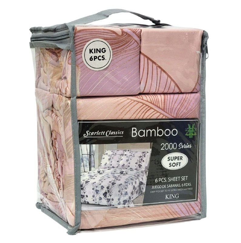 JUEGO DE SABANAS CAMERA DE 6 PIEZAS KING SCARLETT CLASSICS BAMBOO, 25 ESTILOS