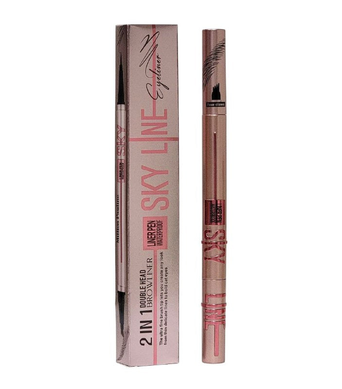 DELINEADOR DE OJOS EN LAPIZ 2 EN 1  DUPE MAYBELLINE SKY HIGH OJOS Y CEJAS, RESISTENTE AL AGUA, DISEÑO MODERNO Y ELEGANTE, TEXTURA SEDOSA Y BRILLO SATURADO EFECTO OJOS GRANDRES MILLION PAULINE LINE SKY 0.8+0.8ML