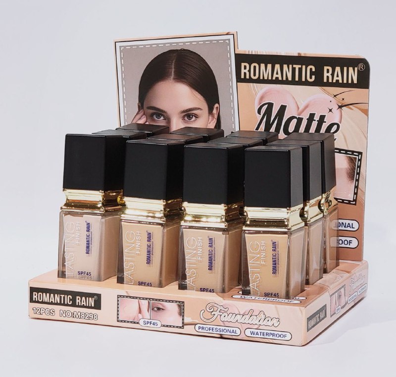 BASE DE MAQUILLAJE DUPE CLE DE PEAU MATE A PRUEBA DE AGUA CON PROTECTOR SOLAR SPF45, 4 COLORES ROMANTIC RAIN