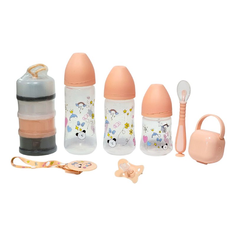 BIBERON EN SET DE ARTICULOS PARA ALIMANTAR BEBES, AYUDA ADAPTARSE A NECESIDAD EL BEBE CRECE 2 COLORES SMILY BABY