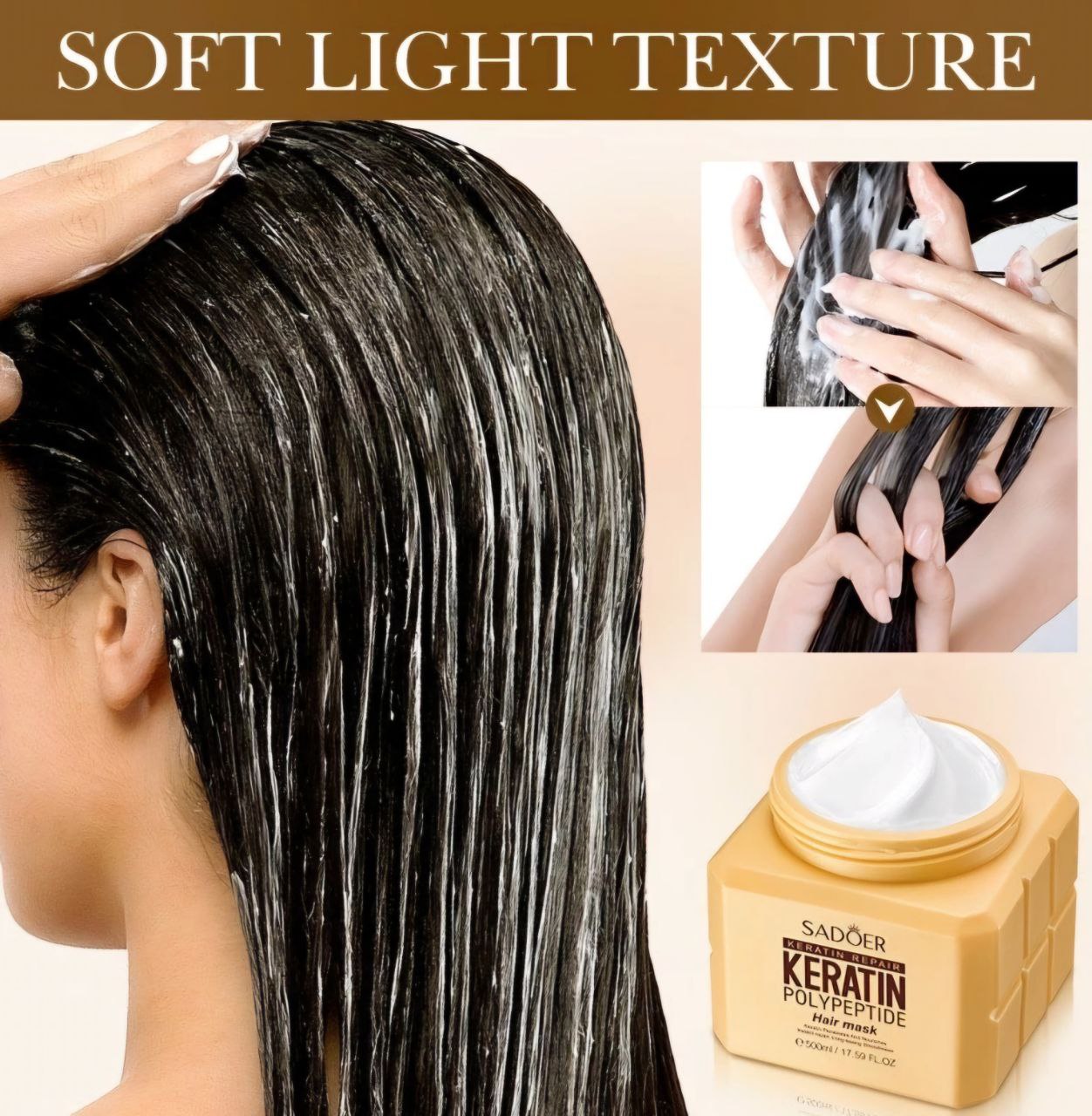 MASCARILLA PARA EL CABELLO DE QUERATINA REPARACIÓN DE POLIPÉPTIDOS SADOER 500ML