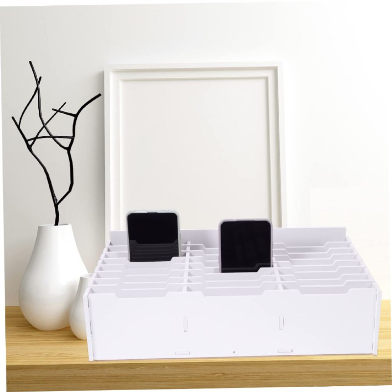 ESTANTE ORGANIZADOR DE ESCRITORIO PARA TELEFONO MOVIL, CALCULADORA, BUZON DE CORREO COLOR BLANCO