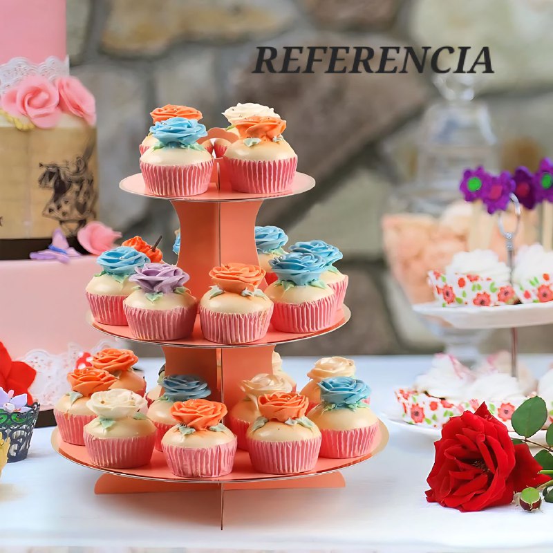 ESTANTE ORGANIZADOR SOPORTE DE CARTON DE 3 NIVELES PARA CUPCAKES, PRESENTACION Y ACABADO PROFESIONAL, FACIL DE MONTAR, SE PLIEGA PARA GUARDARLO