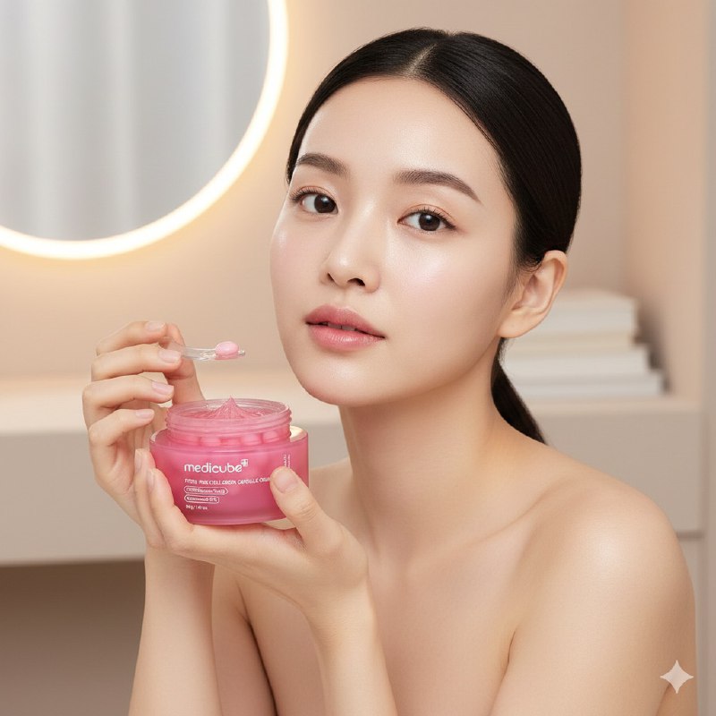 CREMA FACIAL COREANA DE CAPSULA HIDRATANTE Y ANTIEDAD DE COLAGENO ROSA Y PDRN MEDICUBE 55G