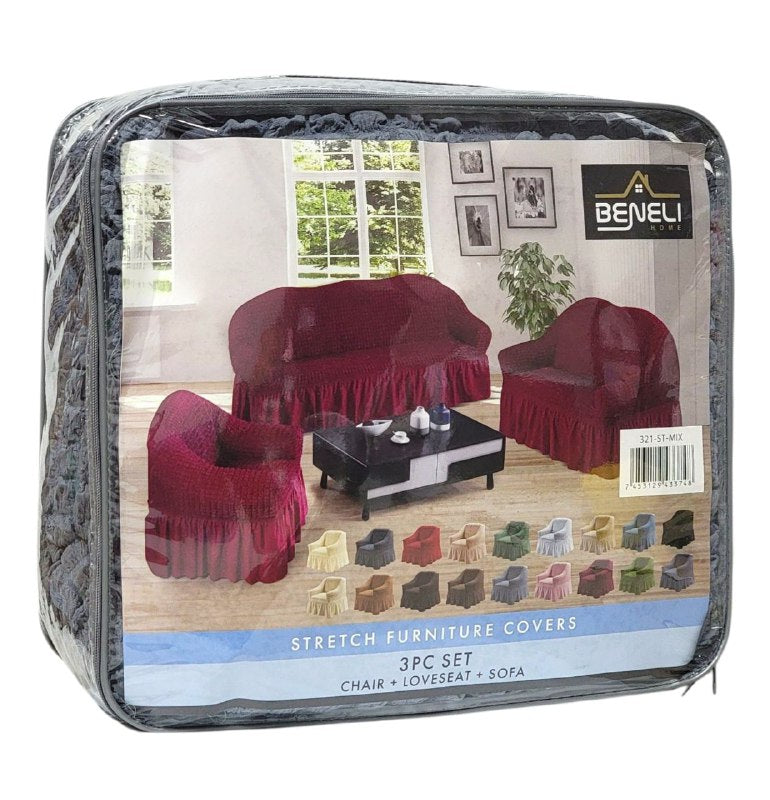 SET DE FORROS ELASTICOS DE MUEBLES, JUEGO DE 3 PIEZAS PARA MUEBLES VARIOS COLORES BENELI HOME