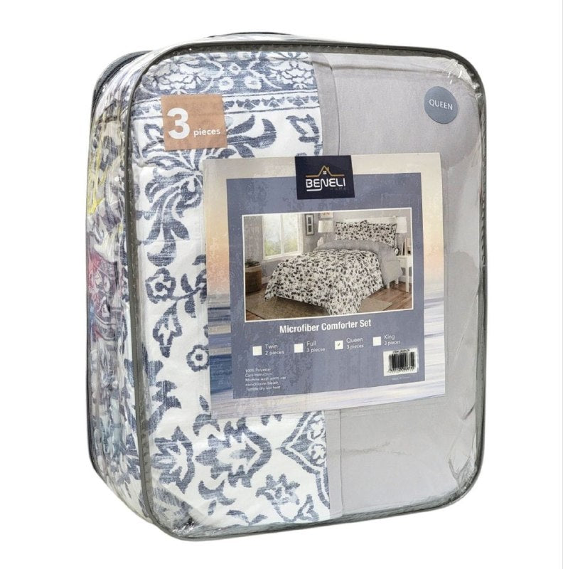 JUEGO DE EDREDON REVERSIBLE DE TAMAÑO QUEEN DE 3PCS BENELI HOME