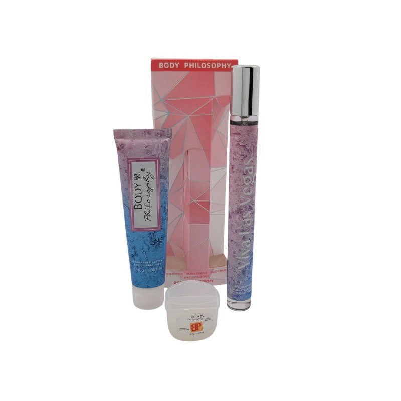 SET PERFUME EN TUBO PARA DAMA BODY PHILOSOPHY VIVA LAS VEGAS EDP 35ML, BODY LOTION 40G, VASELINA 7G (M)