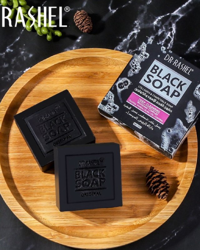 JABON FACIAL NEGRO EN BARRA PURIFICANTE CON COLAGENO Y CARBON ACTIVADO DR RASHEL 100G