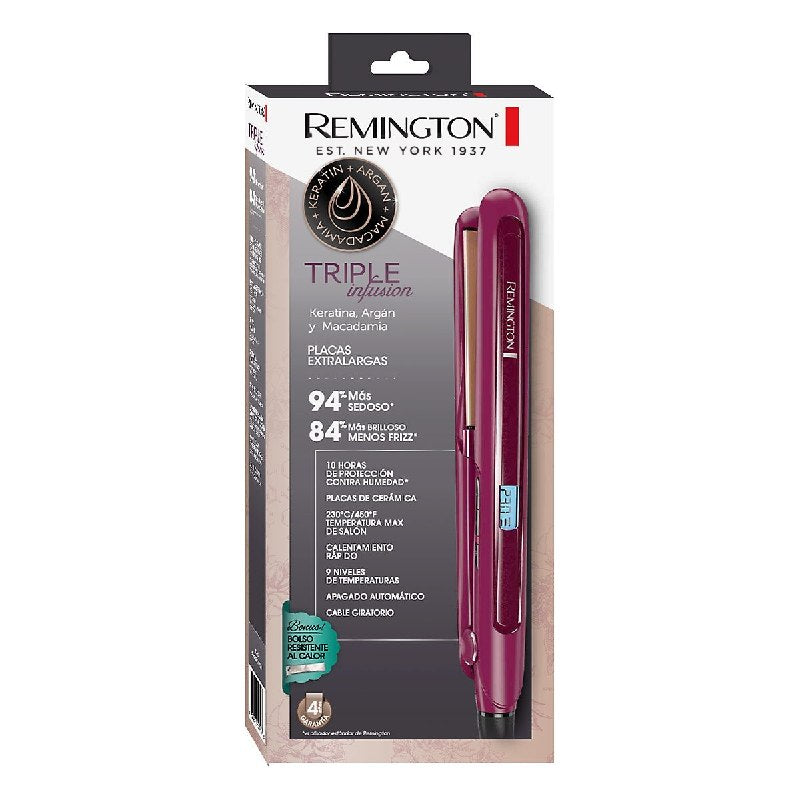 PLANCHA PARA EL CABELLO DE TRIPLE FUSION QUERATINA, ARGAN Y MACADAMIA MAS BRILLO Y MENOS FRIZZ REMINGTON