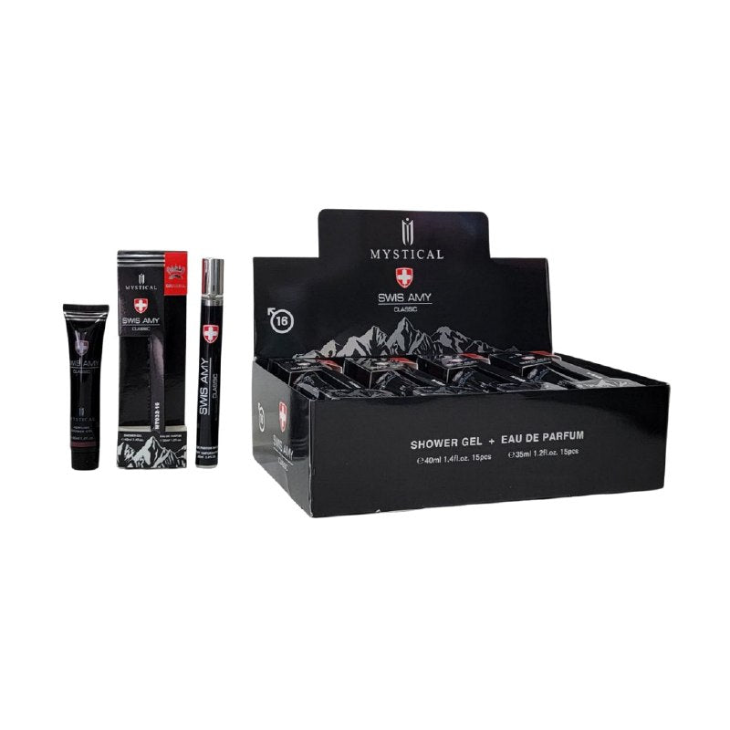 SET PERFUME EN TUBO PARA HOMBRE MYSTICAL SWIS AMY CLASSIC 16 EDP 35ML, SHOWER GEL 40ML (H)